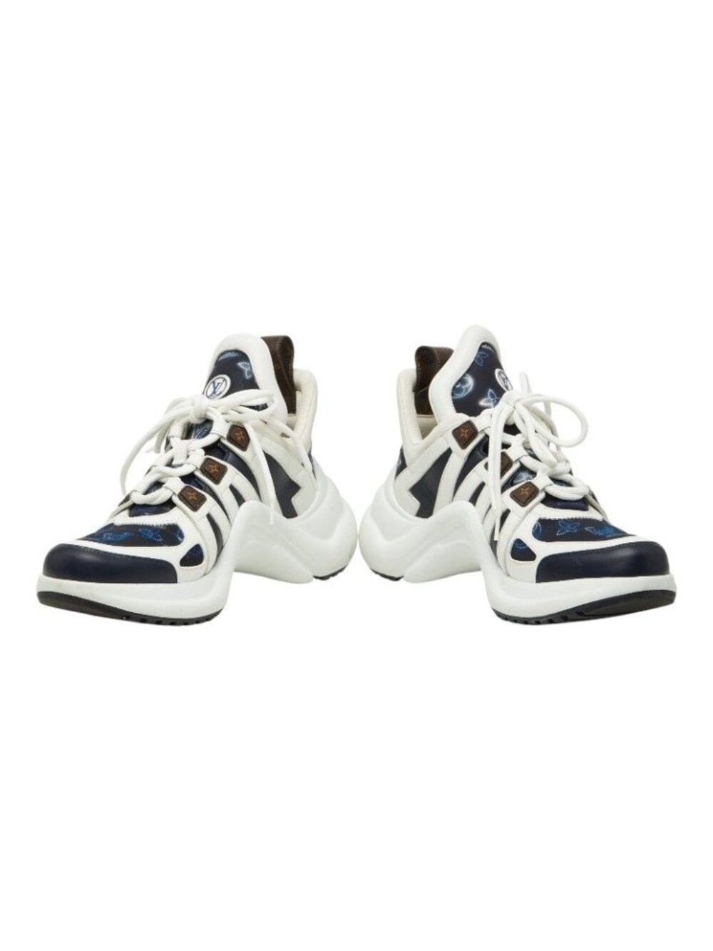 Louis Vuitton Monogram LV A-light Line 39 White Navy Brown Leather Sneaker - Picture 2 of 9
